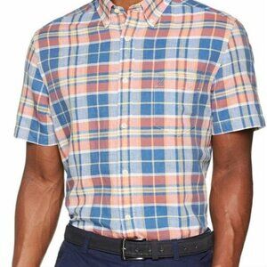 Nautica Mens Plaid Short Sleeve Linen Cotton Shirt L